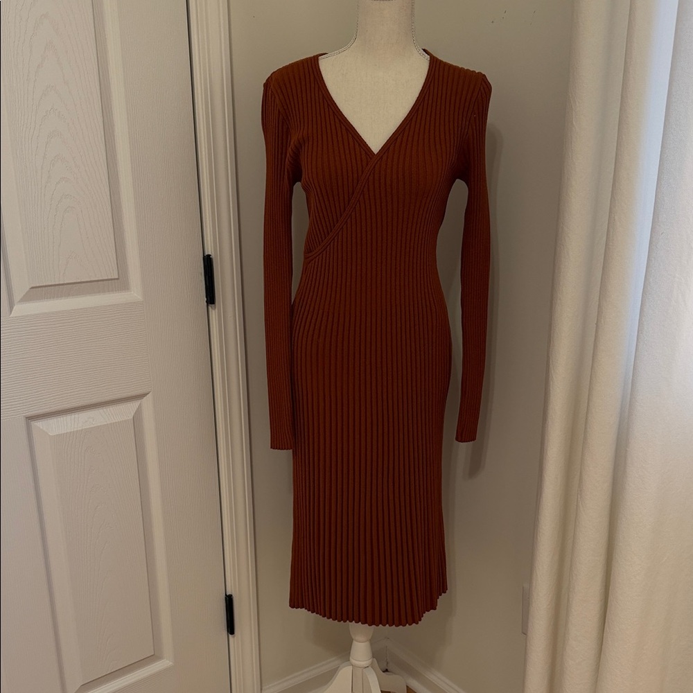 Chic Long Sleeve Rust Knit Dress